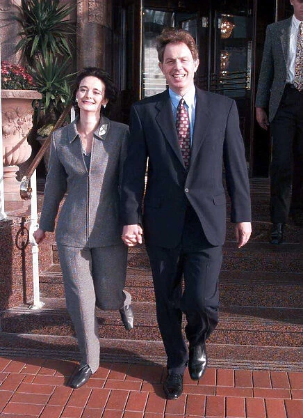 Tony Blair Labour Leader MP and wife Cherie Booth leave their hotel together. 1995