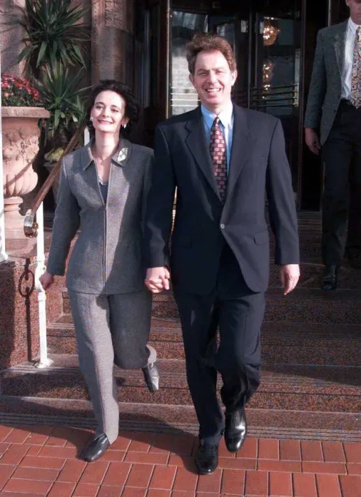 Framed Print : Tony Blair Labour Leader MP and wife Cherie Booth leave their hotel together. 1995 Framed Print : Tony Blair Labour Leader MP and wife Cherie Booth leave their hotel together. 1995