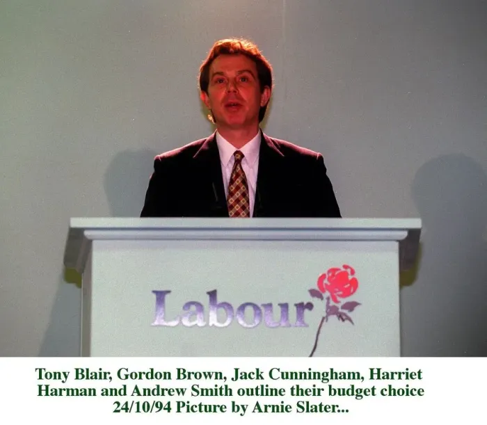 Framed Print : Tony Blair Labour leader at his press conference to announce Labours shadow Budget Framed Print : Tony Blair Labour leader at his press conference to announce Labours shadow Budget