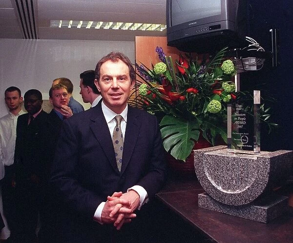 Tony Blair at Labour Party headquarters Millbank Tower standing in the reception before