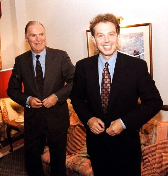 Tony Blair Labour Party Leader with BT Chairman Iain Vallance at a conference of linking