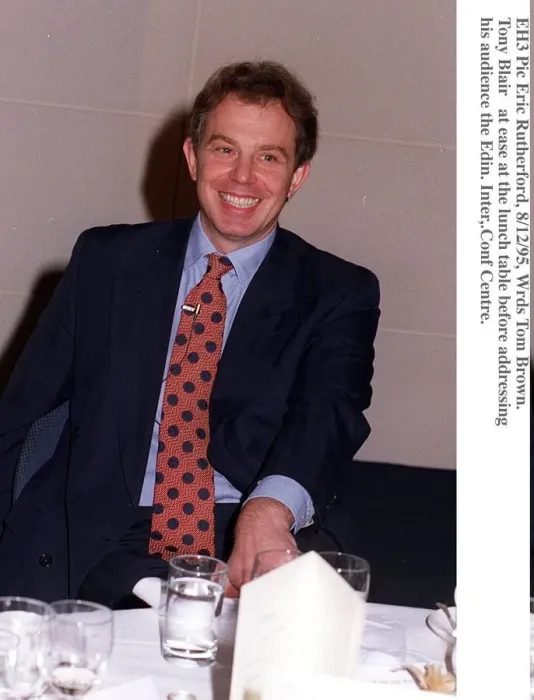 Framed Print : Tony Blair Labour Party Leader at lunch before addressing the CBI in Edinburgh. 1995 Framed Print : Tony Blair Labour Party Leader at lunch before addressing the CBI in Edinburgh. 1995
