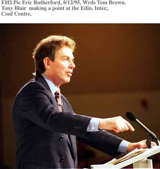Framed Print : Tony Blair Labour Party leader making a point addressing the CBI in Edinburgh