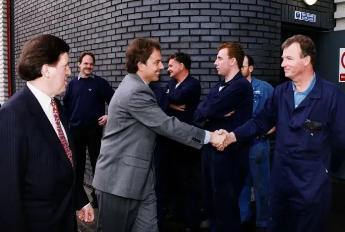 Framed Print : Tony Blair Labour party leader shaking hands with Daily record employees at new cardonald Framed Print : Tony Blair Labour party leader shaking hands with Daily record employees at new cardonald