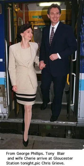 Framed Print : Tony Blair Labour Party leader with his wife Cherie Blair arriving at Gloucester Station