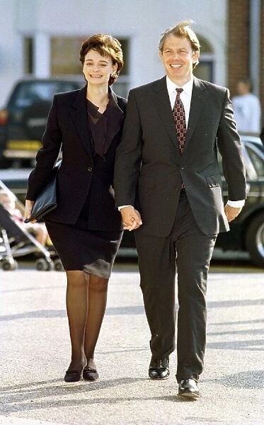 Tony Blair Labour Prime minister September 1997 walking hand in hand with his wife Cherie
