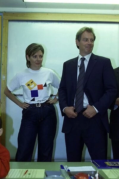 Tony Blair MP and Carol Vorderman Sept 1999 at Luton to launch Free Maths Stuff