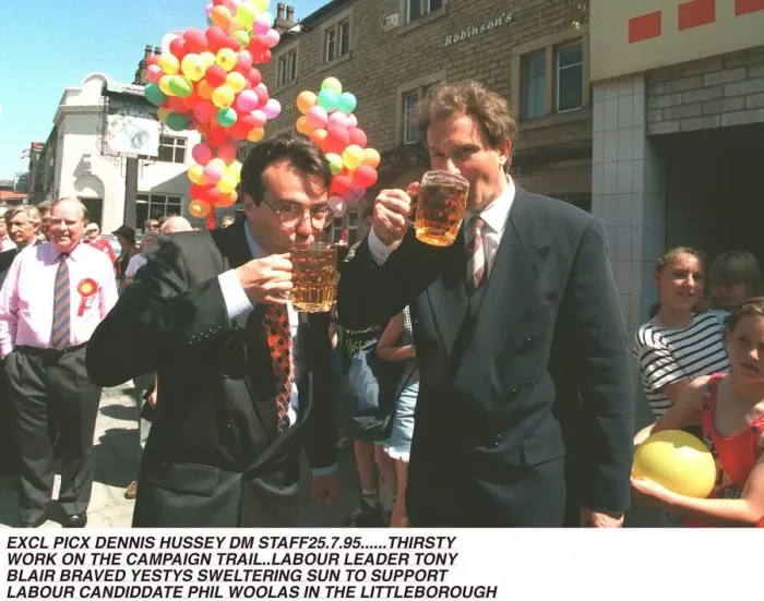 Framed Print : Tony Blair MP getting thirsty whilst working on the campaign trail Framed Print : Tony Blair MP getting thirsty whilst working on the campaign trail