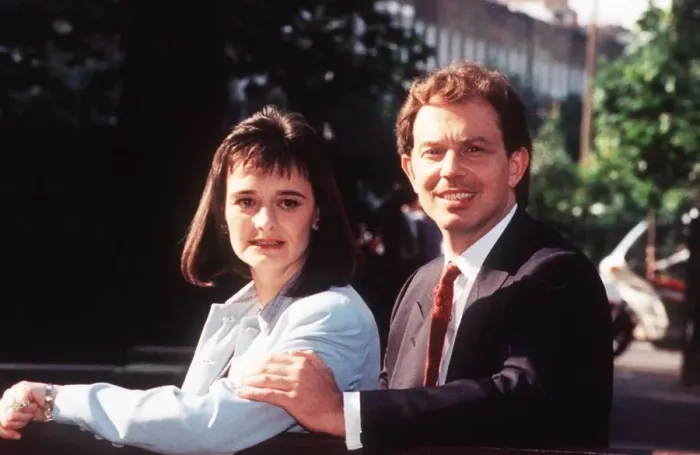 Framed Print : Tony Blair MP Labour Party Leader with his wife Sherie Blair. July 1994 Framed Print : Tony Blair MP Labour Party Leader with his wife Sherie Blair. July 1994