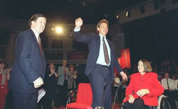 Framed Print : Tony Blair MP leader of the Labour Party speaking at Aberdeen Beach Ballroom with Anne
