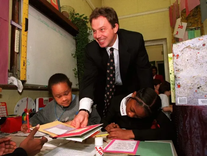 Framed Print : Tony Blair MP Prime Minister in the classroom during a visit to Sudbourne Primary School Framed Print : Tony Blair MP Prime Minister in the classroom during a visit to Sudbourne Primary School