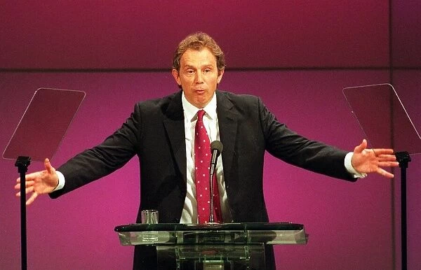Tony Blair MP Prime Minister making a speech September 1998 at the Labour Party