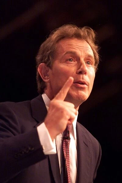 Tony Blair MP Prime Minister September 1999, on the platform making a speech at