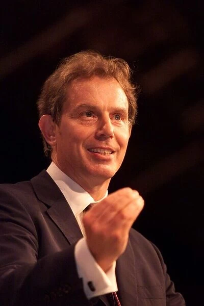 Tony Blair MP Prime Minister September 1999 on the platform making a speech at