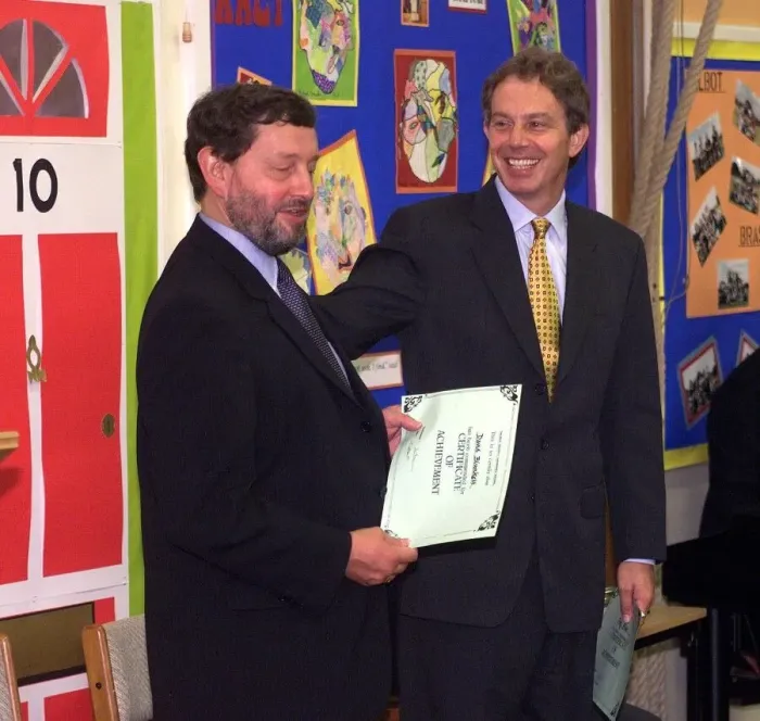 Framed Print : Tony Blair MP Prime Minister September 1999, and Education Secretary David Blunkett in Framed Print : Tony Blair MP Prime Minister September 1999, and Education Secretary David Blunkett in