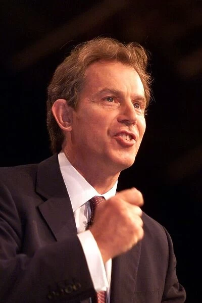 Tony Blair MP Prime Minister September 1999 on the platform making a speech at