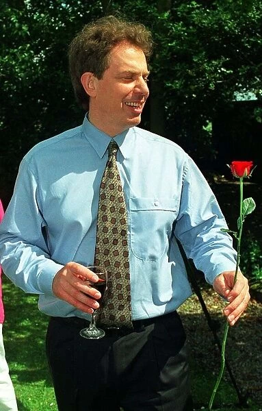Tony Blair MP at his surprise party at home to mark his first year as Labour leader 1995