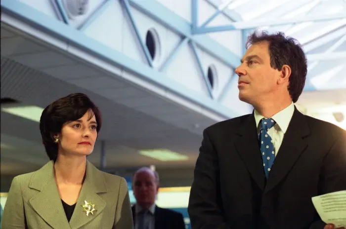 Framed Print : Tony Blair opening the new terminal building at Teesside Airport seen here accompanied by