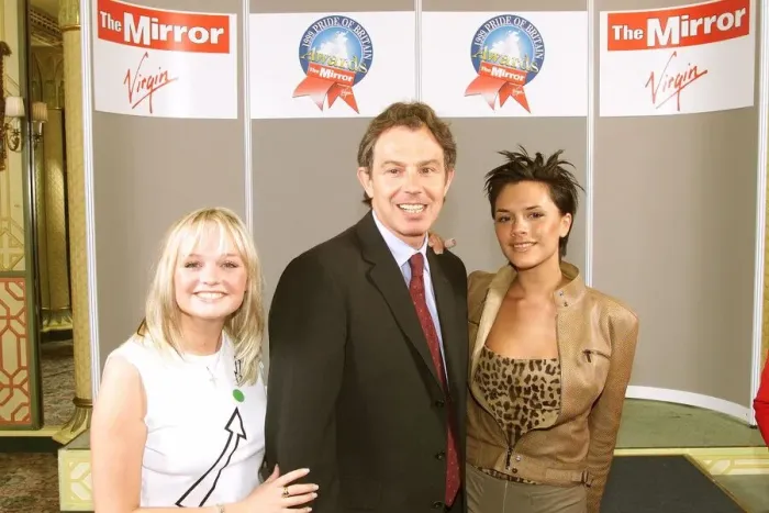 Framed Print : Tony Blair is pictured with members of the Spice Girls May 1999 Emma Bunton