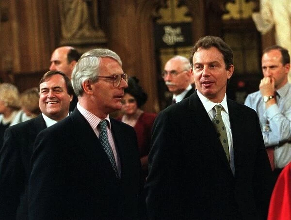 Tony Blair PM and John Major attending the State Opening of Parliament. May 1997