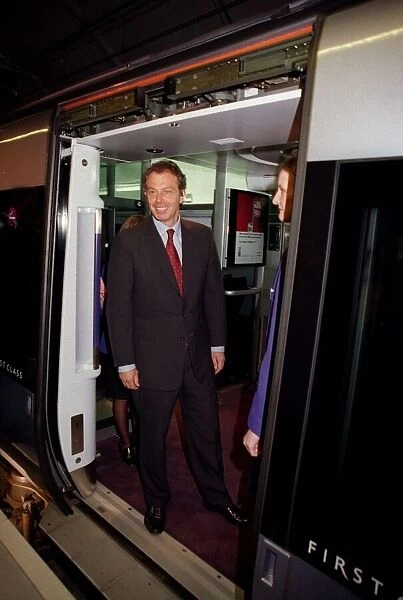 Tony Blair Prime Minister at Heathrow airport to open the new heathrow express train