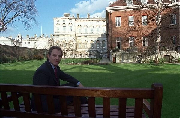 Tony Blair Prime Minister March 1998, in the grounds of 10 Downing Street sitting