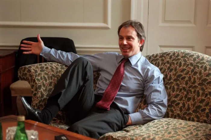 Framed Print : Tony Blair Prime Minister March 98 Sitting ion sofa at 10 downing street talking to