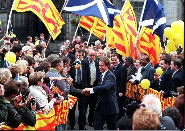 Tony Blair shaking hands with people in Parliament Square in Edinburgh 12th September