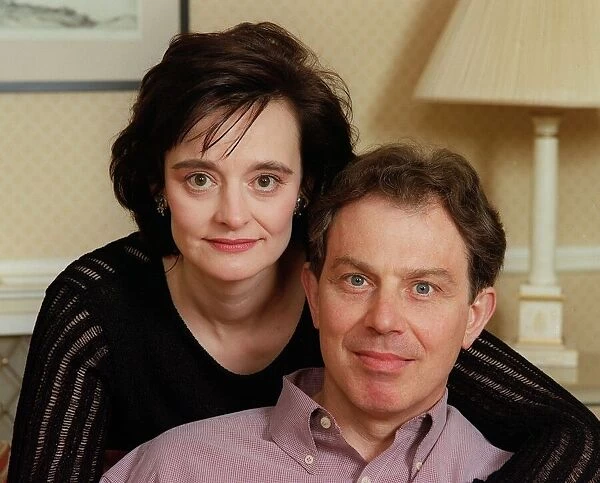Tony Blair and wife Cherie Blair at home before the start of the March 1997 election