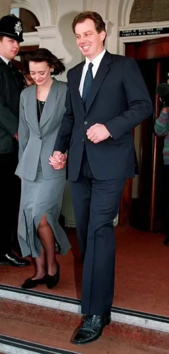 Framed Print : Tony Blair and wife Cherie Blair leaving their hotel for the Labour Party Conference in Framed Print : Tony Blair and wife Cherie Blair leaving their hotel for the Labour Party Conference in