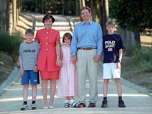 Tony Blair and wife Cherie and family on holiday Italy August 1997 where they are