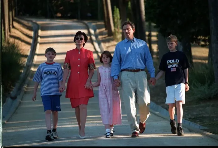 Framed Print : Tony Blair and wife Cherie and family on holiday Italy August 1997 where they are staying Framed Print : Tony Blair and wife Cherie and family on holiday Italy August 1997 where they are staying