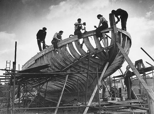 Topsham Shipyard where this wooden fishing boat was built by 60 people in 100 days in