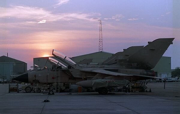 Two Tornado GR1 in desert paint scheme Nov 1990 are readied for departure to