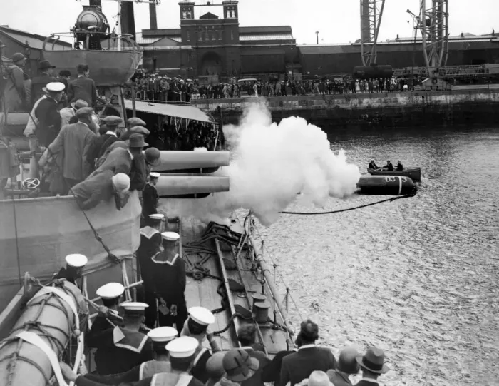 Framed Print : A torpedo is fired during a demonstration at the 1935 Portsmouth Navy Day August 1935 Framed Print : A torpedo is fired during a demonstration at the 1935 Portsmouth Navy Day August 1935