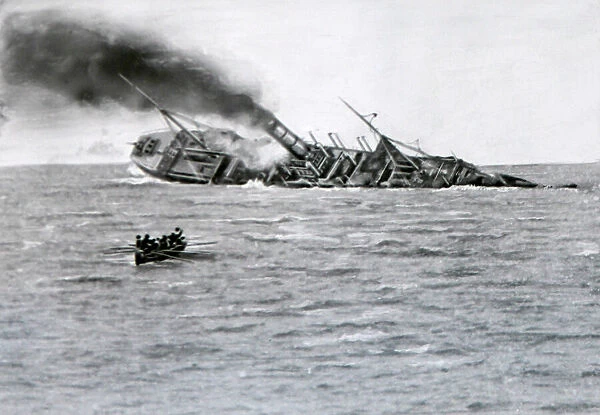 The torpedoed liner Justicia goes down. 28th July 1918 OP732F