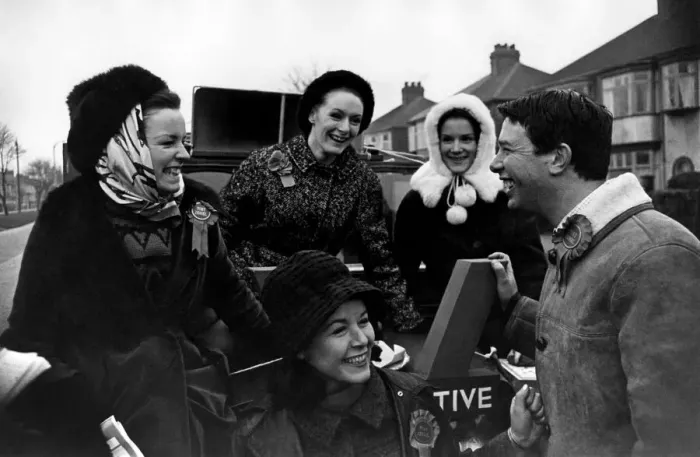 Framed Print : Tory candidate Toby Jessell pictured with some of his pretty canvassers - among whom is Framed Print : Tory candidate Toby Jessell pictured with some of his pretty canvassers - among whom is