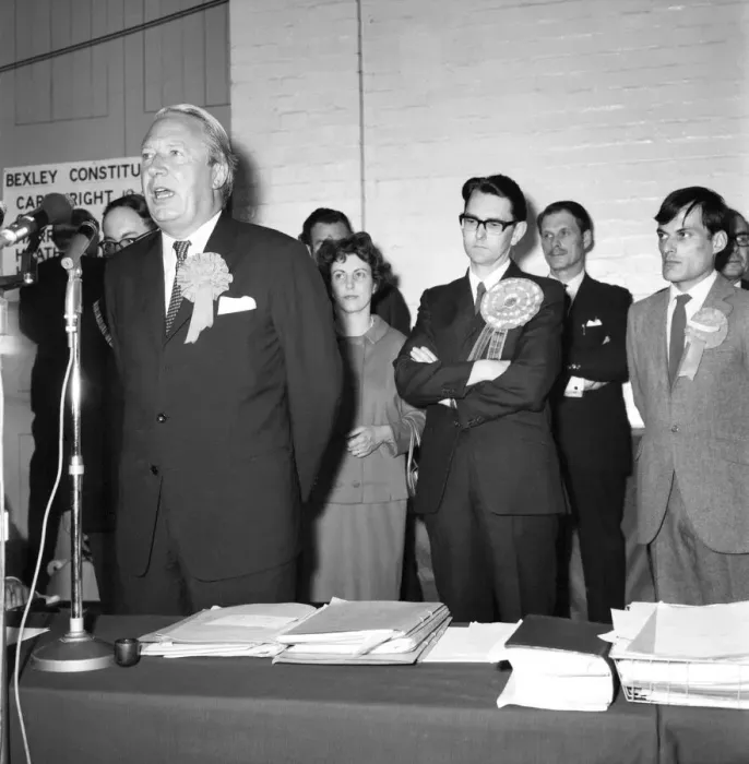 Framed Print : Tory leader Edward Heath, looking jubilant after a day of Election campaigning in his Framed Print : Tory leader Edward Heath, looking jubilant after a day of Election campaigning in his