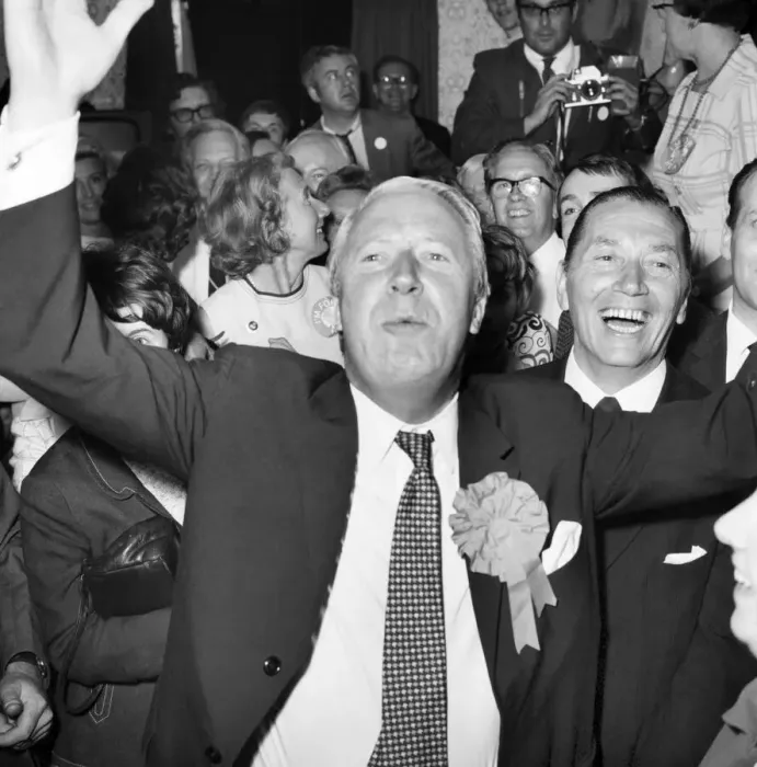 Framed Print : Tory leader Edward Heath, looking jubilant after a day of Election campaigning in his Framed Print : Tory leader Edward Heath, looking jubilant after a day of Election campaigning in his