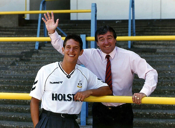 Tottenham Hotspur footballer Gary Lineker with his manager Terry Venables on the terraces