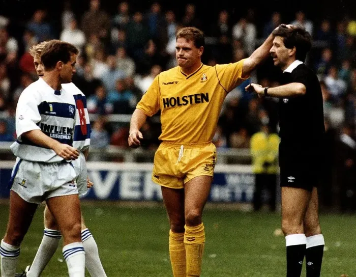 Framed Print : Tottenham Hotspur footballer Paul Gascoigne pats the referee on the head during a match Framed Print : Tottenham Hotspur footballer Paul Gascoigne pats the referee on the head during a match