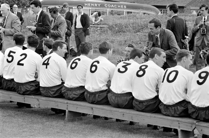 Framed Print : Tottenham Hotspur team having pictures taken by the press before a training session Framed Print : Tottenham Hotspur team having pictures taken by the press before a training session
