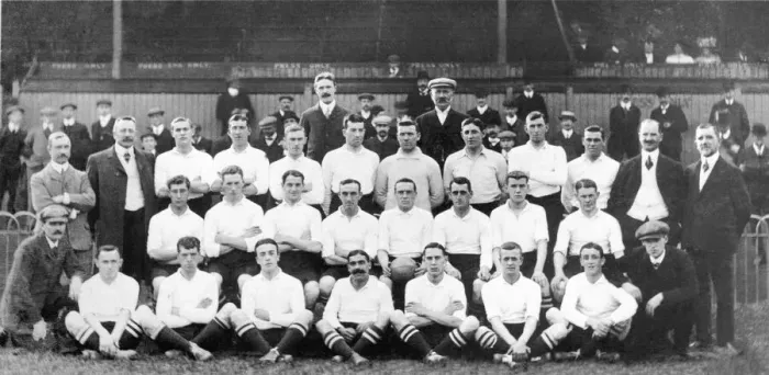 Framed Print : Tottenham Hotspur team pose for a group photograph at the start of the 1908 - 1909 season Framed Print : Tottenham Hotspur team pose for a group photograph at the start of the 1908 - 1909 season