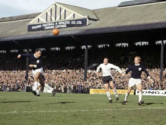 Framed Print : Tottenham Hotspurs Alan Gilzean heads at goal during the English League Division One Framed Print : Tottenham Hotspurs Alan Gilzean heads at goal during the English League Division One
