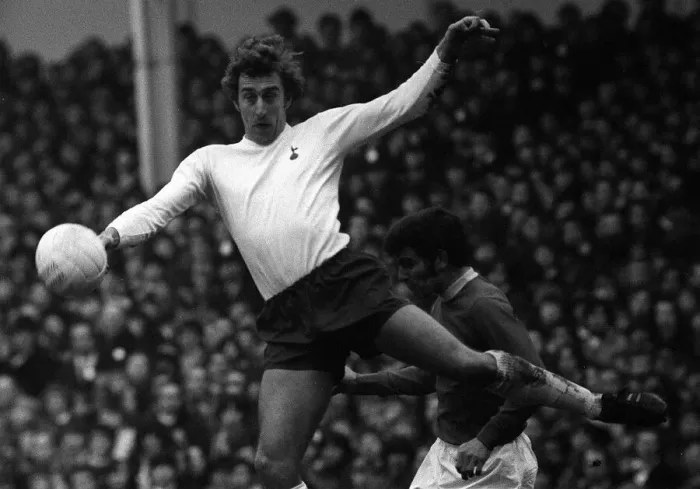 Framed Print : Tottenham Hotspurs Martin Chivers outjumps Evertons Henry Newton during their league Framed Print : Tottenham Hotspurs Martin Chivers outjumps Evertons Henry Newton during their league