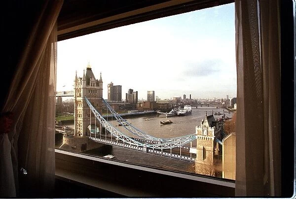 Tower Bridge and the Pool of London seen from the Thistle Hotel circa 1990