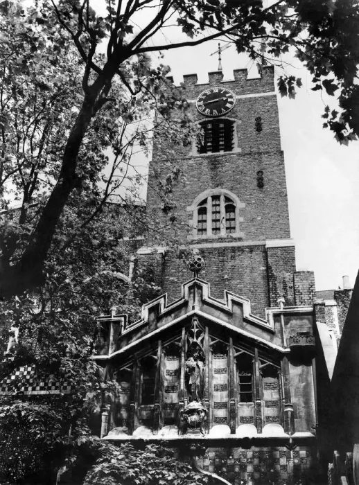 Framed Print : The tower of a church in London seen through the trees. August 1936 P009942 Framed Print : The tower of a church in London seen through the trees. August 1936 P009942