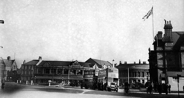 Town centre at Widnes, with town hall on right. 30th October 1958