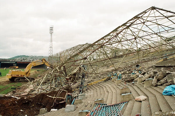 Town stand coming down at Leeds Road, the former ground for Huddersfield Town F. C