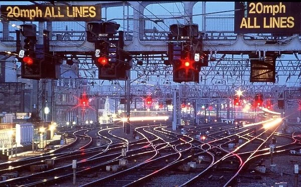 The tracks and signals on the approaches to Glasgow Central Station